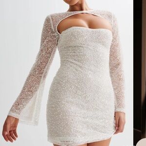 SOLD Meshki Paxton Pearl Bridal Mini Dress